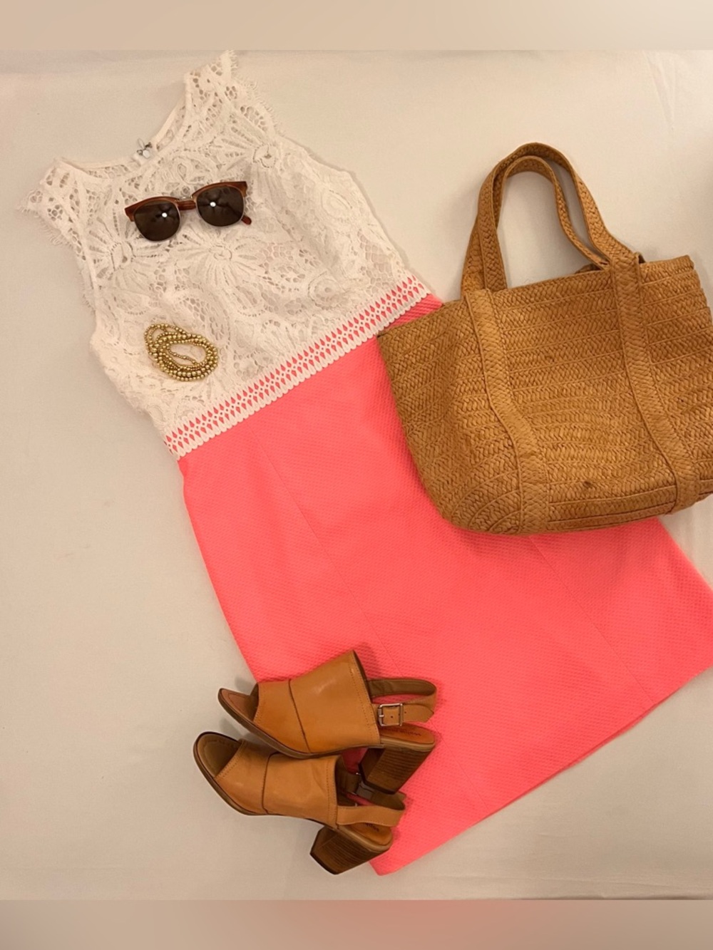 Lilly Pulitzer Sloane Lace Dress Neon Coral White Shift